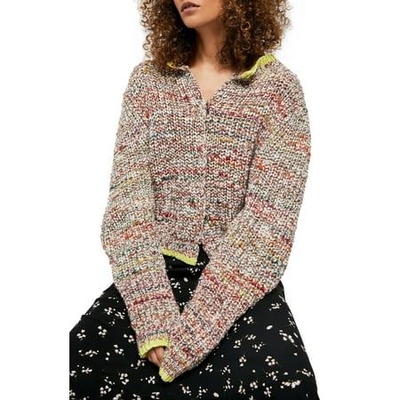 FREE PEOPLE Womens Brown Long Sleeve Button Up Sweater Size: L
