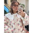 thumbnail image 6 of Womens Floral Print -Y Fleece Jacket Button Winter Teddy Fleece Jacket Casual Faux Fur Outwear Pink S, 6 of 10