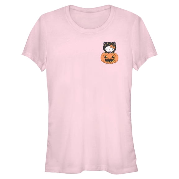 Juniors Hello Kitty Halloween Pumpkin and Kitty Pocket T Shirt