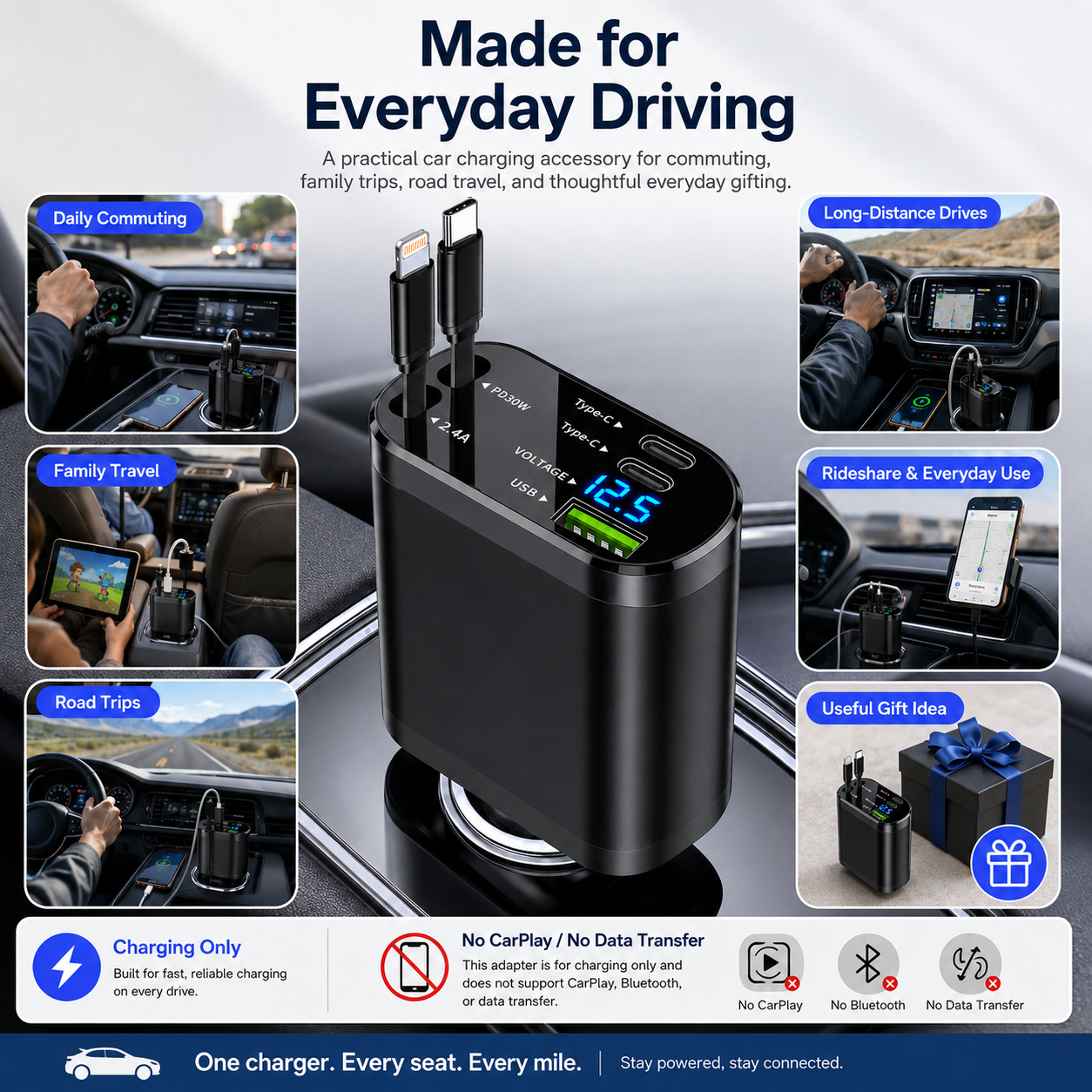 NIUTA 123W Dual USB-C Retractable Car Charger photo 6