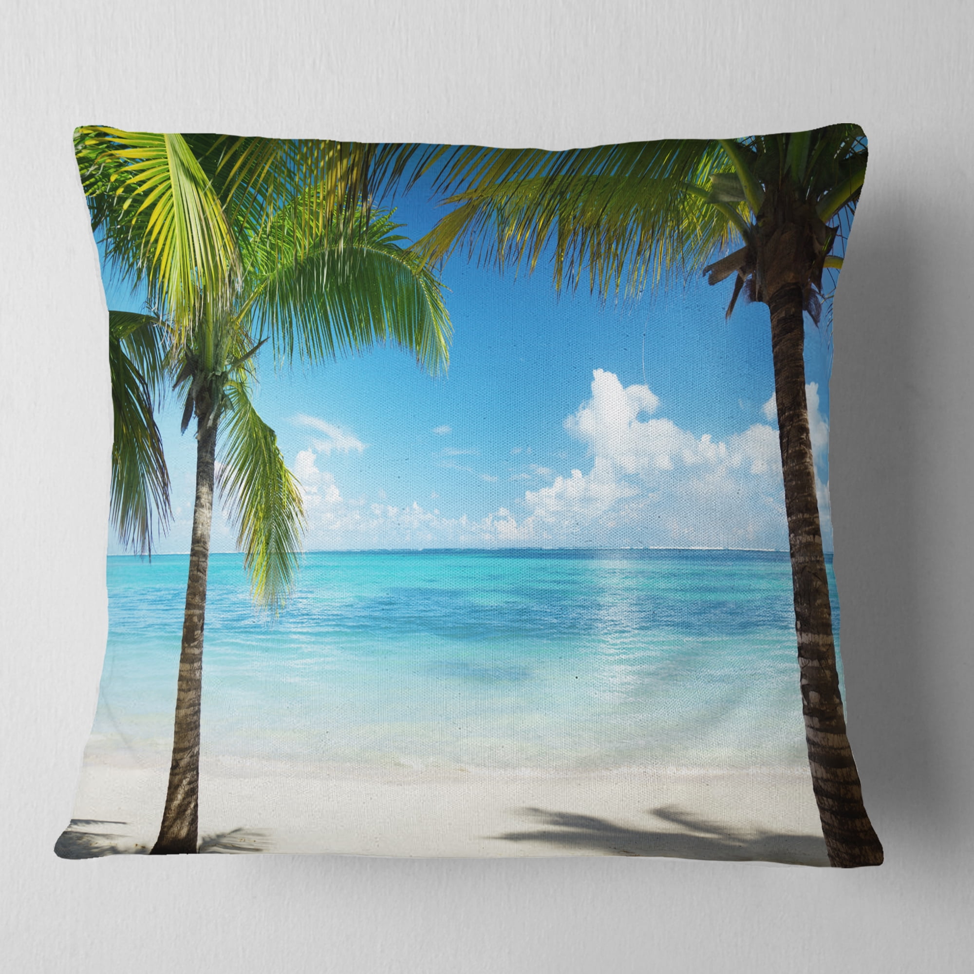 Designart Palm Trees and Sea - Landscape Photography Throw Pillow - 18x18