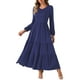 thumbnail image 2 of Vestidos A-Line en capas INSPIRE CHIC para mujer, vestido midi casual de manga larga con cuello redondo y bolsillos, L azul oscuro, 2 of 6
