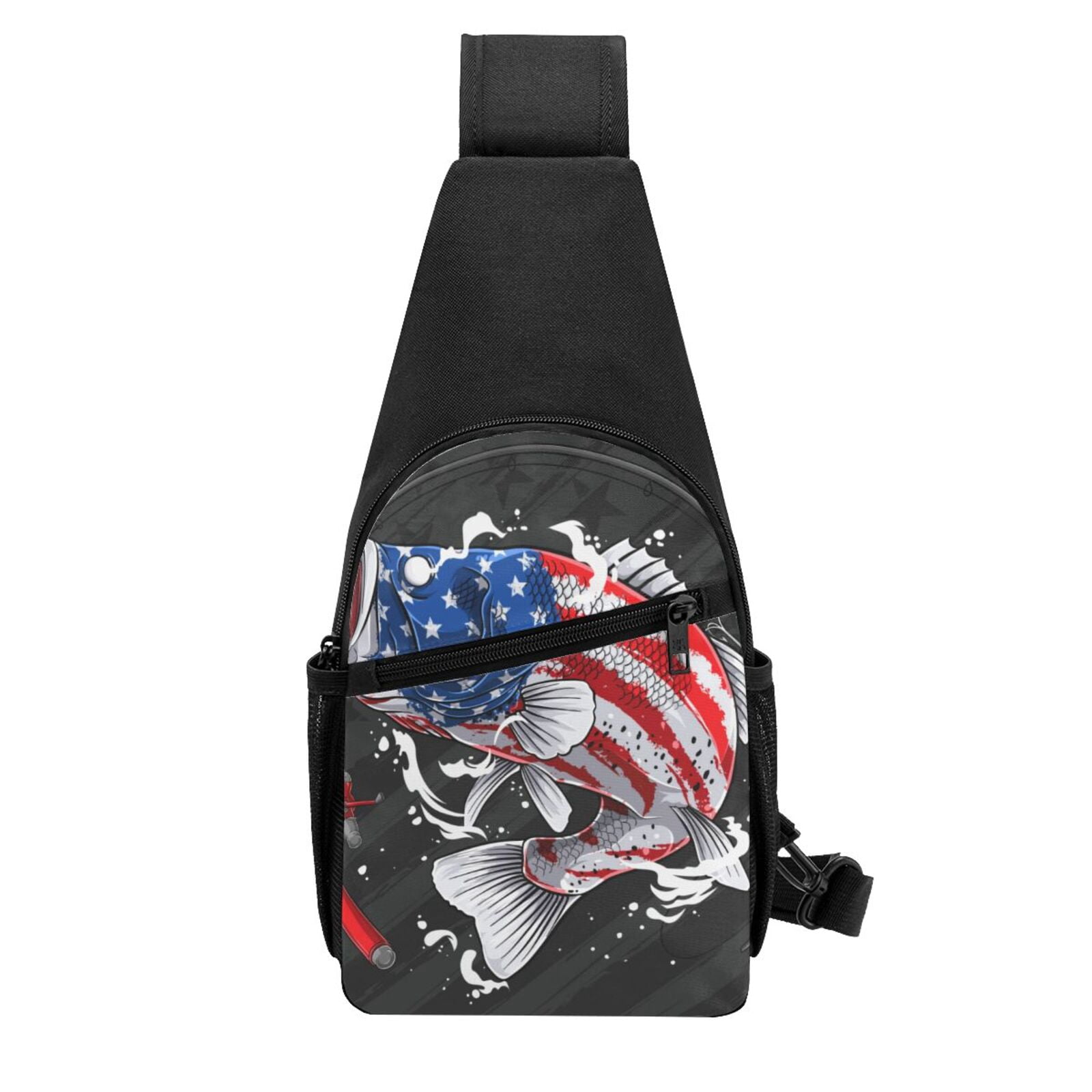 Xecao's Largemouth Bass Fish in USA Print Sling Bag: A Versatile Chest, Shoulder, and Crossbody Backpack for Casual Days Out, Perfect for Both Men and Women