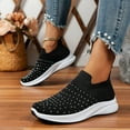 thumbnail image 3 of Rhinestones Womens Slip on Walking Shoes Non Slip Running Workout Sneakers Breathable Gym Work Shoes, 3 of 8
