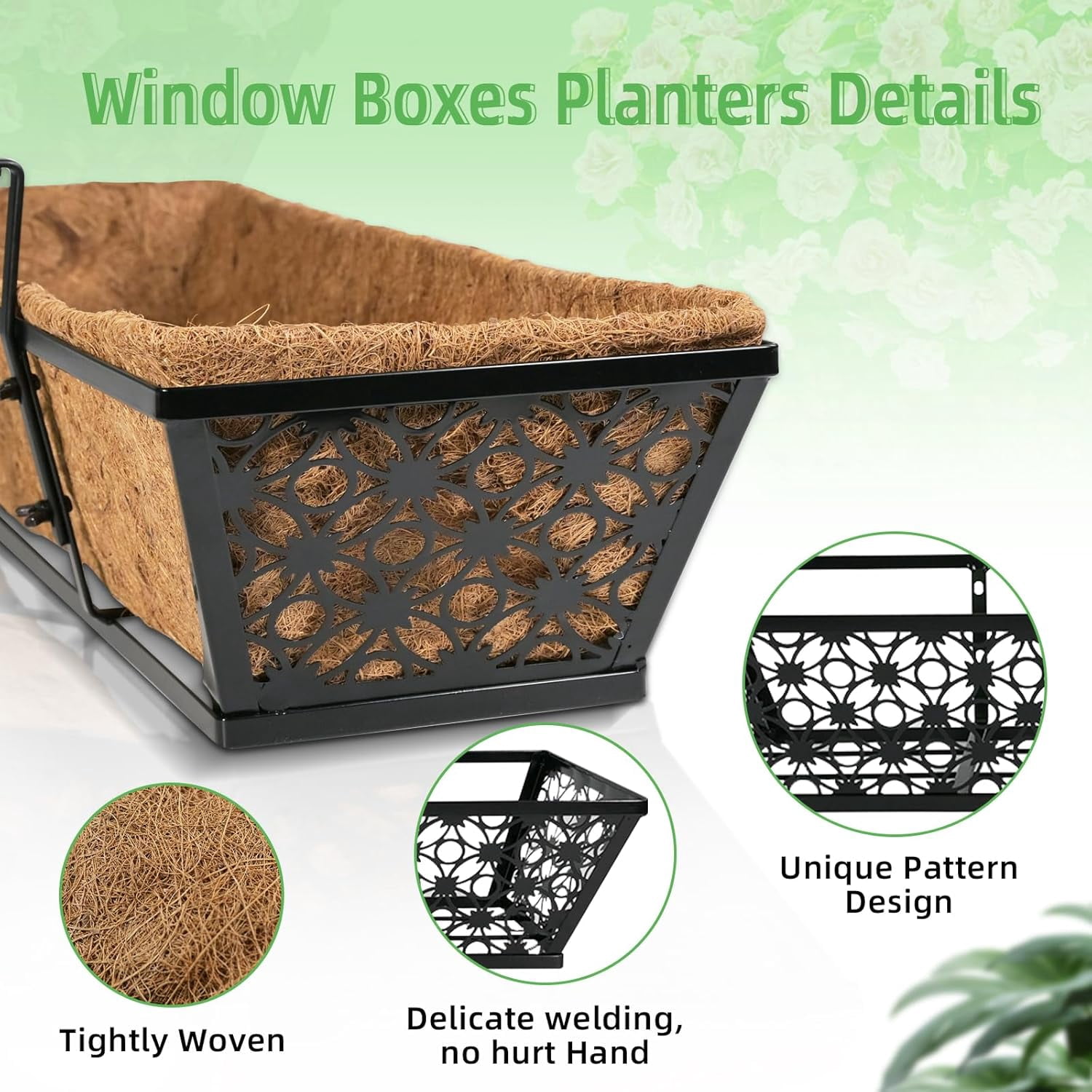 24 Inch 2 Pack Railing Planter Box with Adjustable Bracket,Window Planter Boxes Outdoor for Porch,Balcony Planters Railing Hanging,Fence,Patio Hanging Planters for Garden