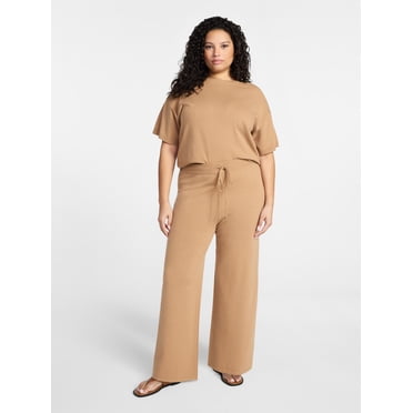 Terra & Sky Women’s Plus Short Sleeve Sweater and Pants, 2-Piece Matching Set, Sizes 0X-4X