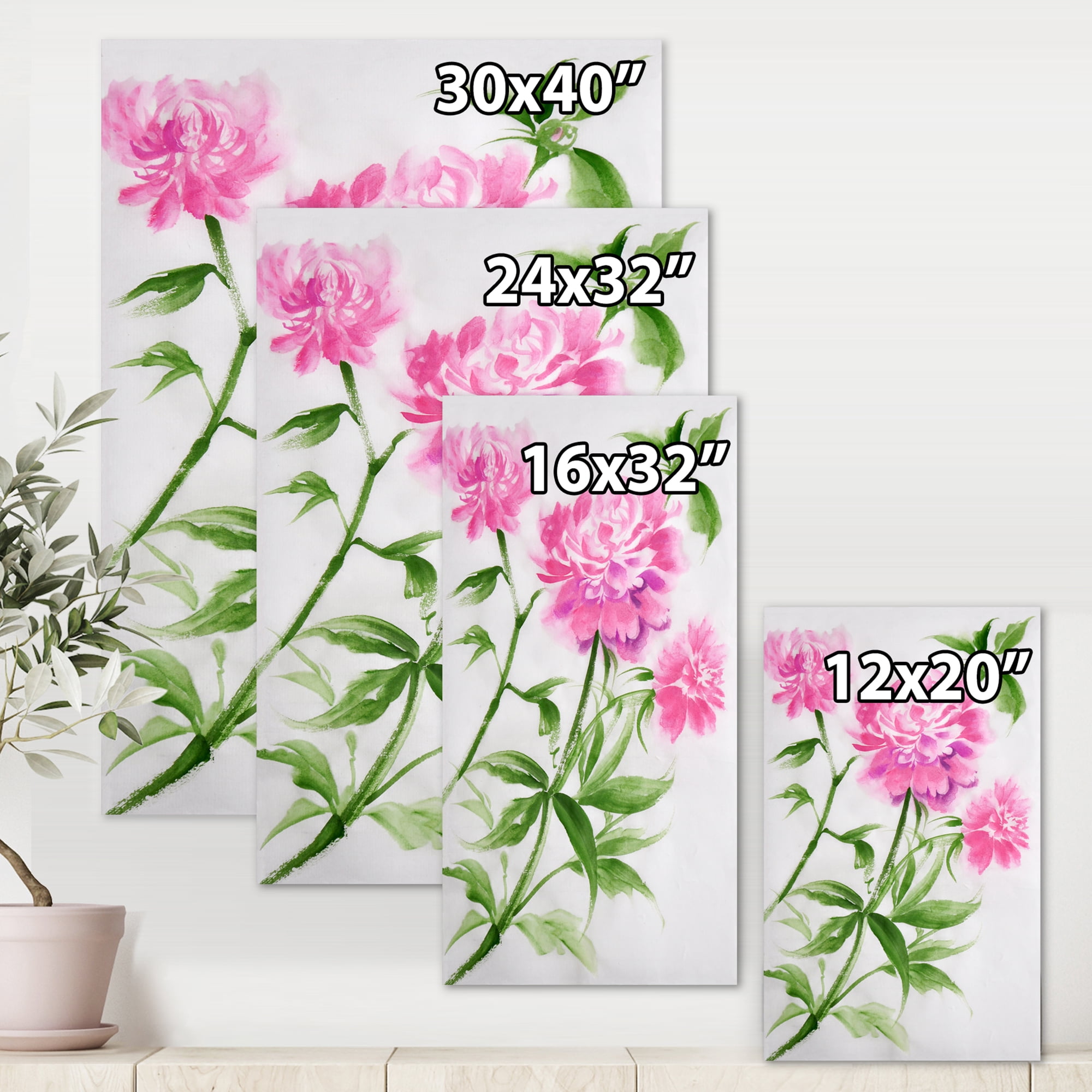 Designart ' Purple Peonies With Green Bush II ' Traditional Canvas Wall Art Print