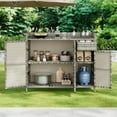 thumbnail image 2 of K&K 47.5"W Wicker Outdoor Storage Cabinet with Tempered Glass Desktop, Weather-proof Rattan Bar Table with Three Doors, Adjustable Shelf, and One Drawer, for Outdoor Cushions, Pool Toys , Grey, 2 of 11