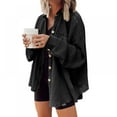 thumbnail image 1 of Womens Tops Autumn Solid Color Loose Fit Batwing Sleeve Waffle Knit Button Down Shirts Shacket Coat Top, 1 of 5