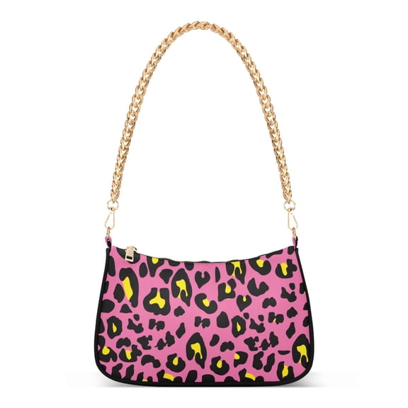 Yellow Leopard Womens Chain Shoulder Bag Tote Handbag Clutch Hobo Purse with Zipper for Travel Casual