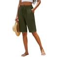 thumbnail image 6 of VBVC Women's Cotton-Linen Drawstring Bermuda Shorts , Summer Knee Length Shorts For Women,Ladies' Button Side Slit Beach Shorts with Pockets,Army Green,S-2XL, 6 of 6