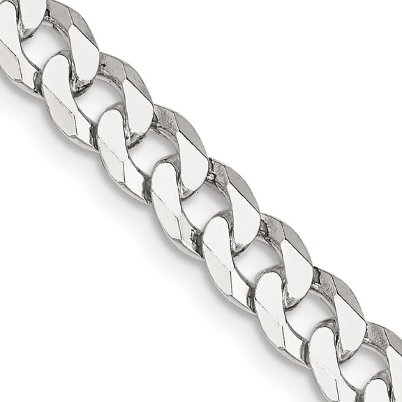 Auriga Fine Jewelry 925 Sterling Silver 6 mm Beveled Curb Chain Necklace for Women 16"