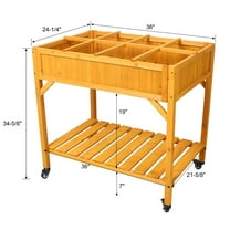 Elevated 8 Pocket Herb Garden Bed, Mobile Raised Customizable Wood Planter for Herbs, Vegetables, Flowers w/Lockable Wheels, Storage Shelf, Drainage Holes