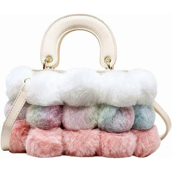 CoCopeaunt Quilted Shoulder Bag Fuzzy Plush Handbag Crossbody Bag Fashion Cozy Hobo Bag