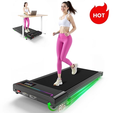 AKLUER P03B Under Desk Walking Pad Treadmill with Remote Control, 2.5 HP Brushless Motor, 6% Incline, LED Display, 0.6–4 MPH, 350 lbs Capacity