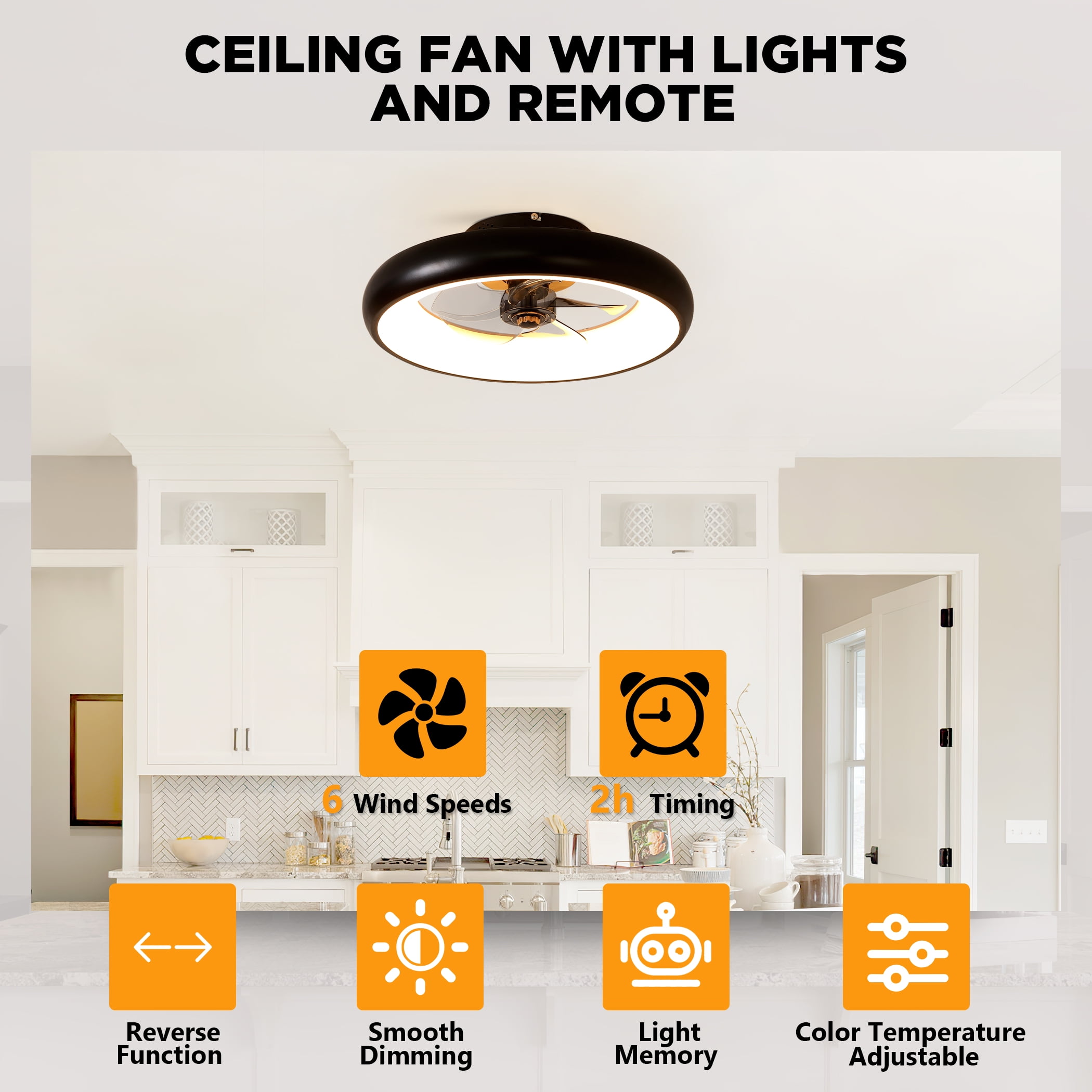 GCGAFUL 18.9" Ceiling Fan with Light and Remote, Flush Mount Led Fan with Stepless Dimming, 6 Speeds, 3 Color Temperatures, Low Profile for Bedroom