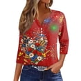 thumbnail image 2 of 4th of July Shirts Women American Flag 3/4 Sleeve Tops Henley V Neck Button Patriotic Shirts Memorial Day USA Blouse, 2 of 6