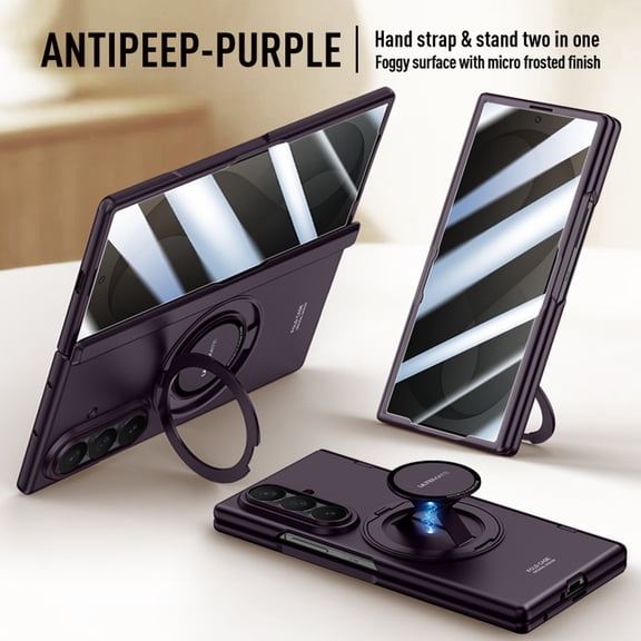 Skyskine Privacy Screen Case For Samsung Galaxy Z Fold 8 Ultra, Anti-Peep Full Body Protective Cover with Built-in 360° Rotatable Ring Kickstand Matte Finish Anti-Fingerprint Shockproof Cover,Purple