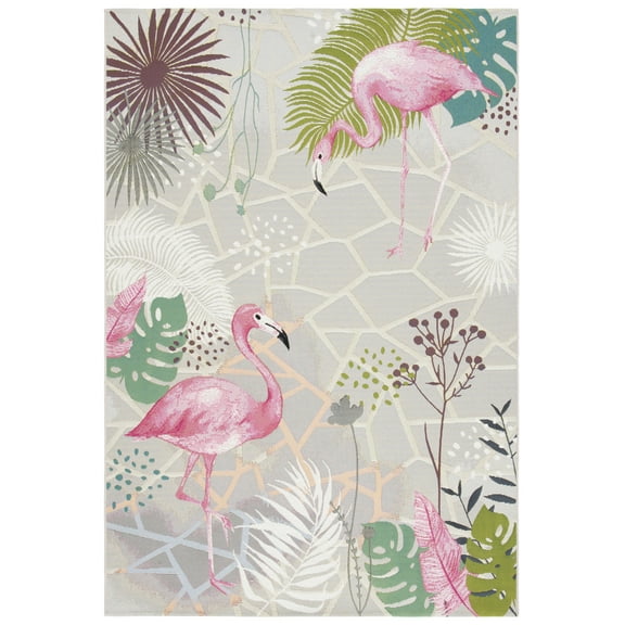SAFAVIEH Barbados Flamingos Outdoor Area Rug, Grey/Pink, 9'10" x 12'5"