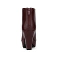 thumbnail image 5 of BLISSFUL STEP Women's Ankle Boots Faux Leather Peep Toe Platform Chunky Heel Back Zip Boots Burgundy 6, 5 of 8