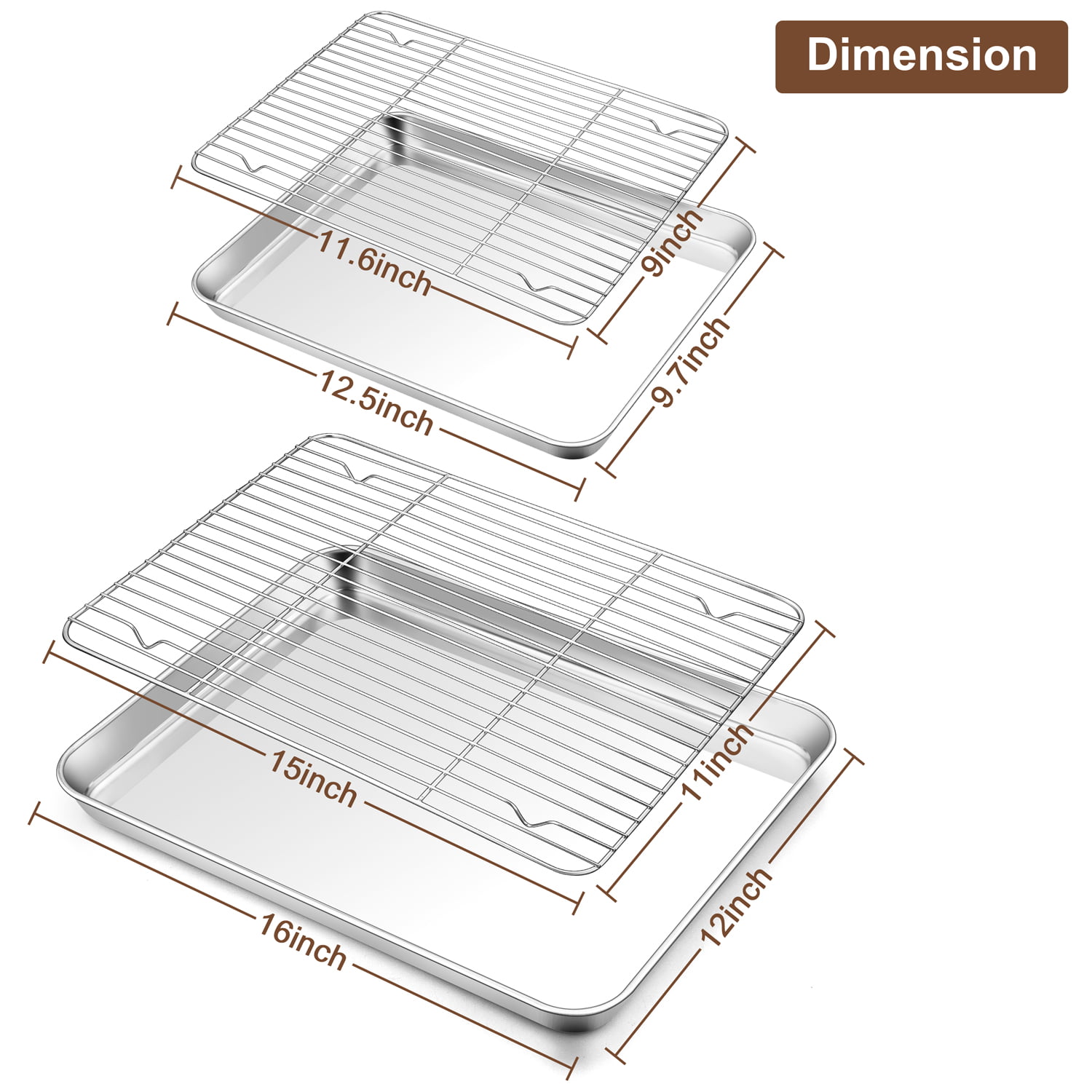 Walchoice Large Baking Sheet Set of 2, Stainless Steel Cookie Sheets for  Baking Serving, Metal Oven Trays - 17.7” x 13.2” x 1” 