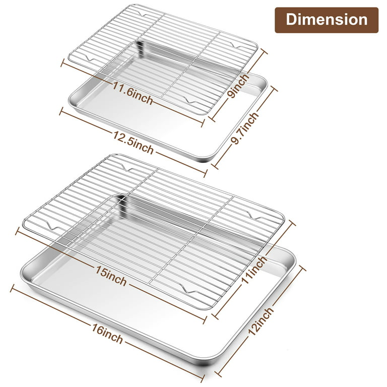 Walchoice Baking Sheet with Rack Set (2 Pans + 2 Racks), Stainless Steel  Large Cookie Sheet with Wire Cooling Racks for Baking Cooking Roasting,  Dishwasher Safe - 16” x12” 