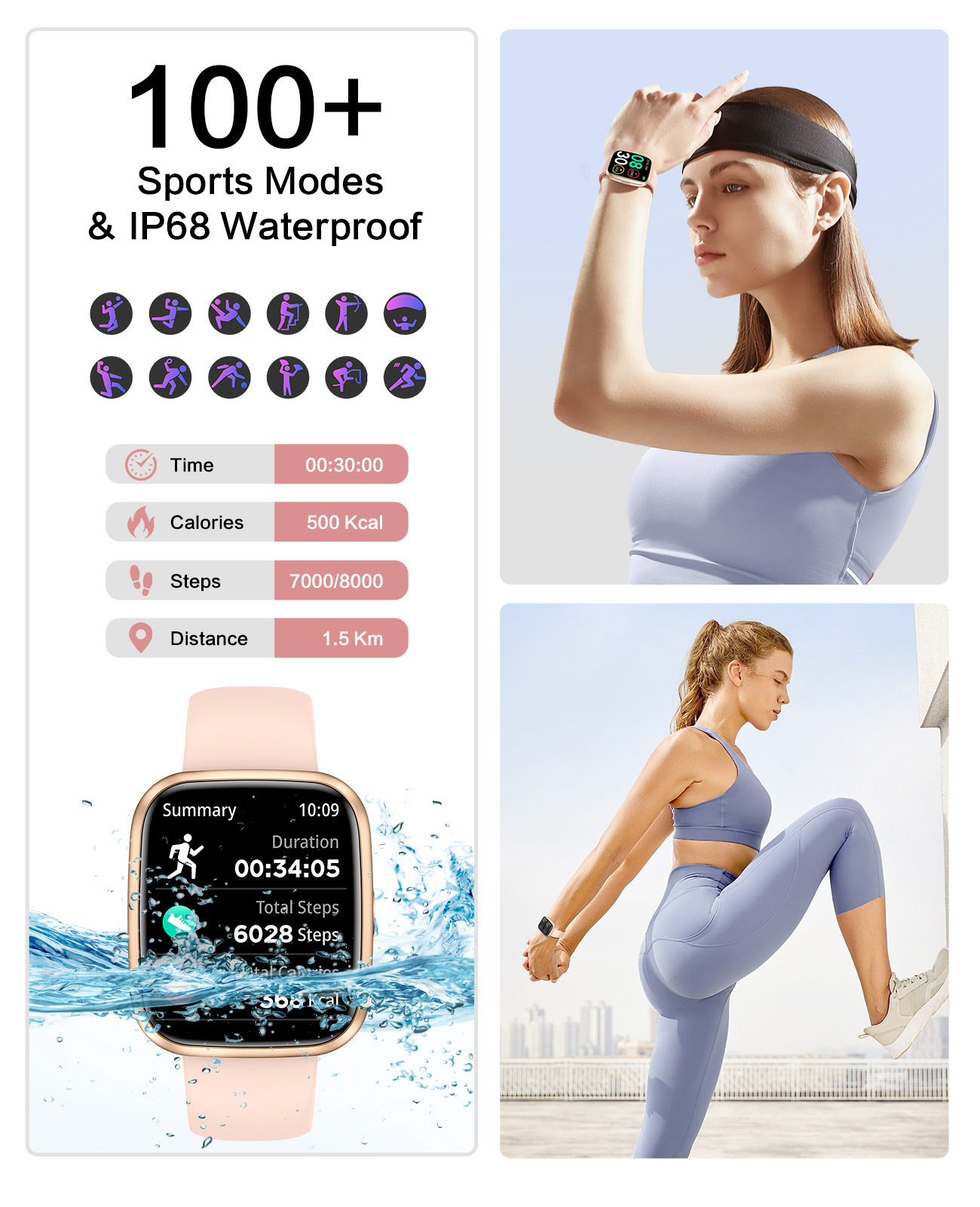 1.75" Smart Watch for Women Men,2026 Bluetooth Calls /Answer Smartwatch for Android Iphone, IP68 Waterproof Fitness Tracker, 100+ Sport Modes,Music,Pedometer,Gifts,5–7 days of usage time，Pink