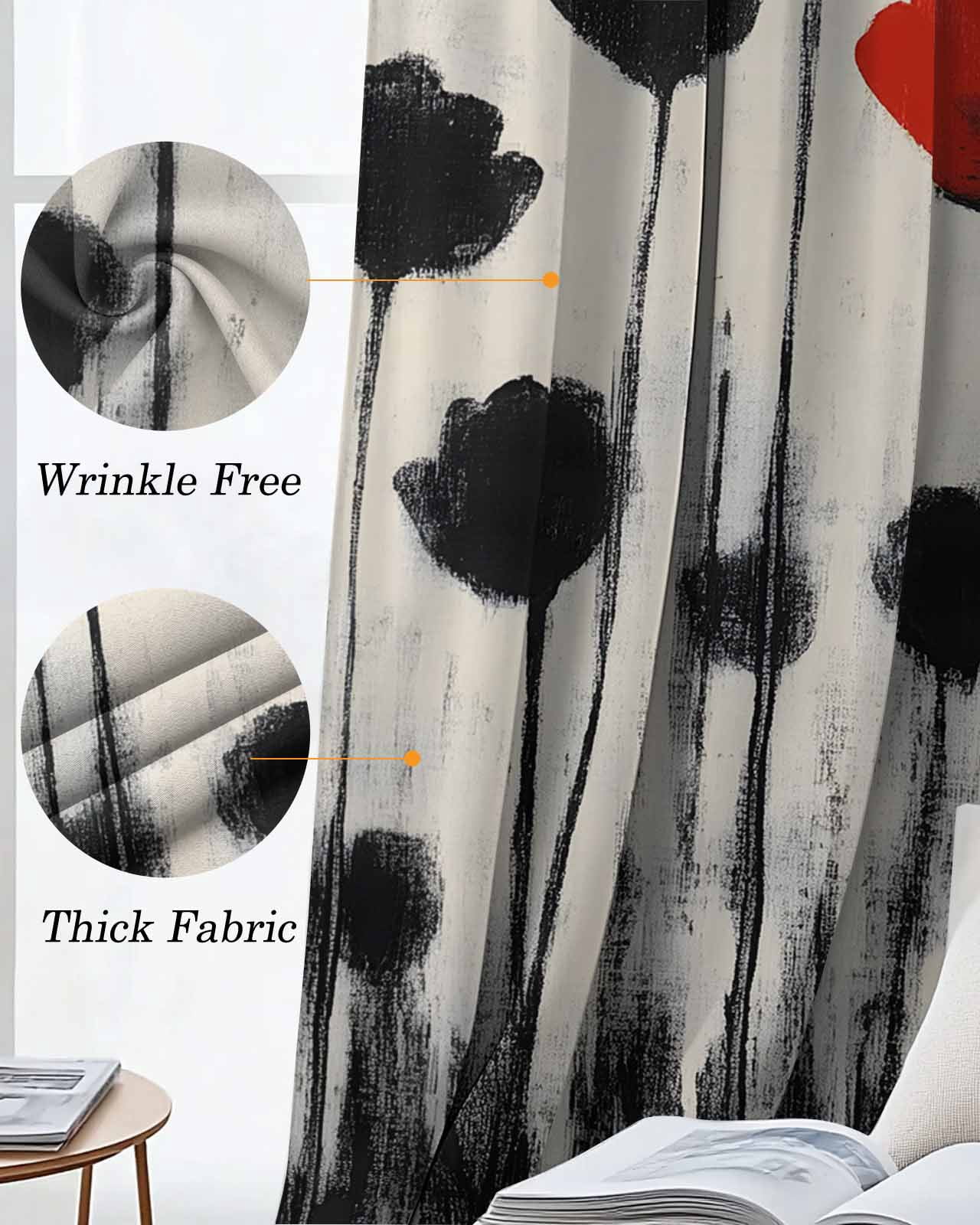 Red Floral Blackout Curtains 84 Inch Length Country Oil Painting Red Black Flower Linen Texture Vintage Thermal Insulated Window Curtain Window Drapes 2 Panels for Bedroom Living Room 42"Wx84"L
