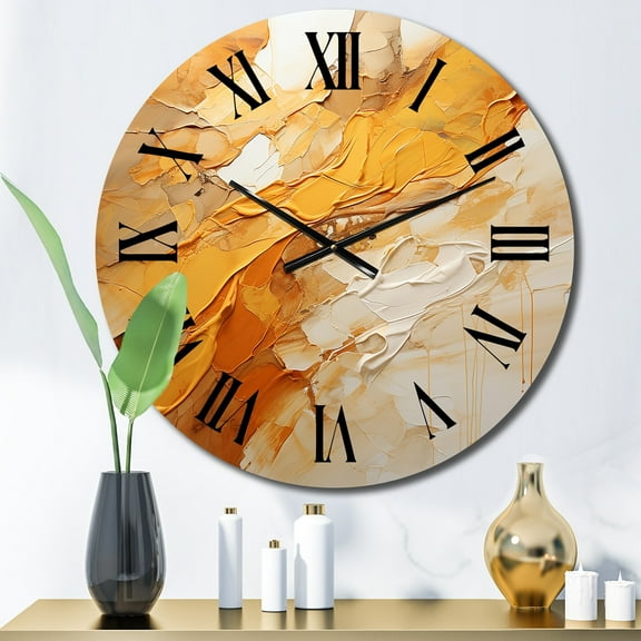 Designart "Glowing Amber II" Abstract Landscape Oversized Wall Clock