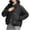 Black, variant on Sokhug Women's Quilted Thick Jackets Puffy Solid Long Sleeved Loose Turndown Collar Winter Short Cotton Padded Coat