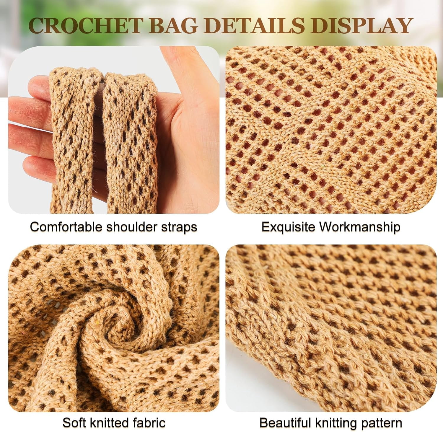 CAILDANL Zonon 3 Pcs Crochet Mesh Beach Tote Bag for Women Summer Hollow Woven Straw Bag Knitted Shoulder Handbags for Boho Aesthetic