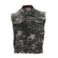 thumbnail image 3 of CS Men's Ripped Distressed Button Up Denim Jean Vest With Removable Hood (Army,M), 3 of 4