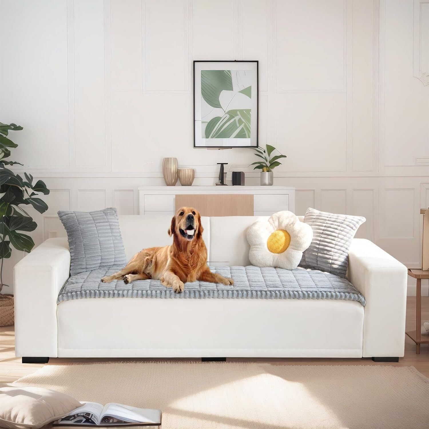 TOPCHANCES Thickened Corduroy Couch Covers, Non-Slip Couch Slipcover for Dogs, Plush Sofa Protective Cover, Pets Bed Mat Couch Cover (Light Gray, 35.4x63 in)