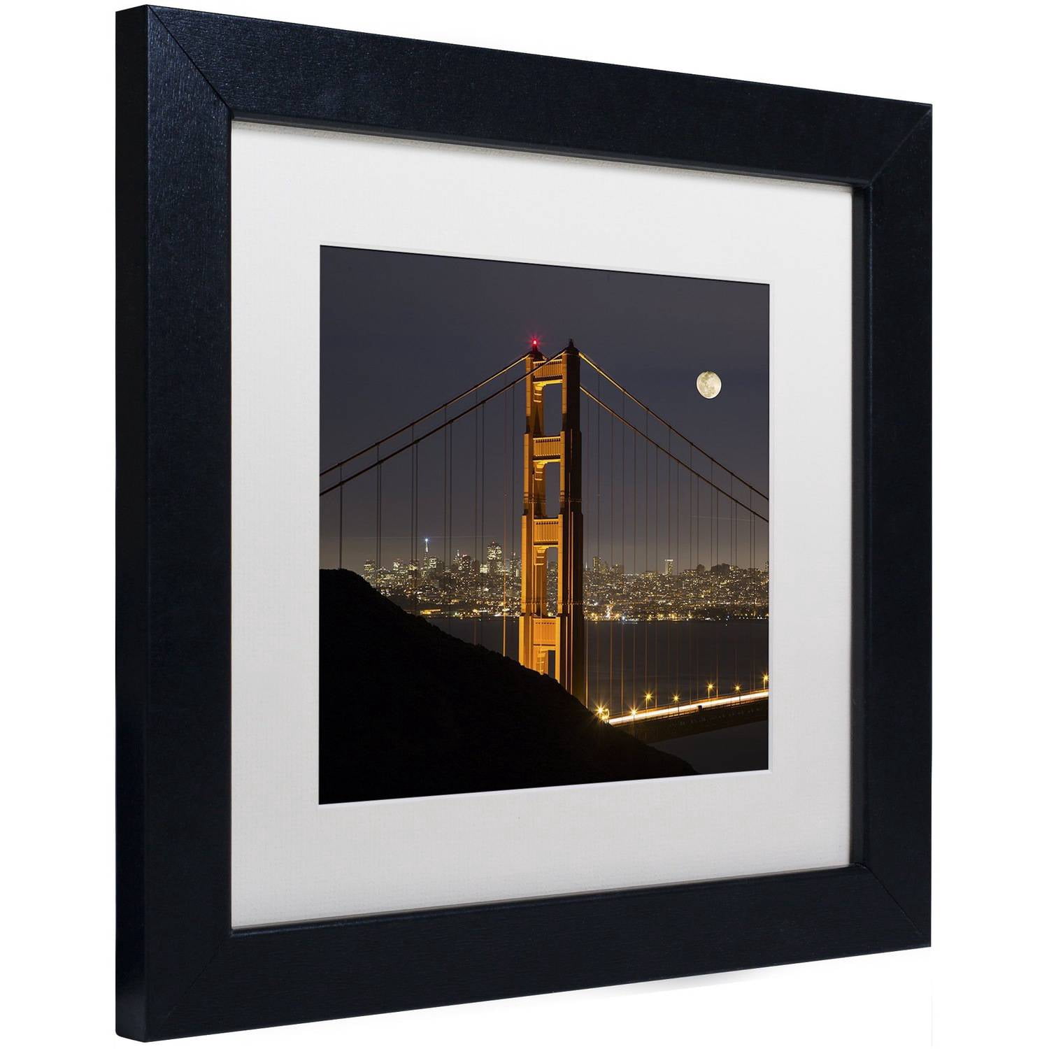 Trademark Fine Art "Golden Gate and Moon" Canvas Art by Moises Levy White Matte, Black Frame