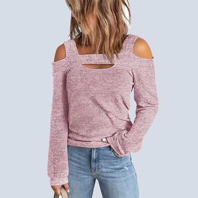 Blusa Informal, Color Sólido, Para Mujer, Con Hombros Descubiertos, Diseño Recortado, Manga Larga Para Uso Diario ANGGREK Otros