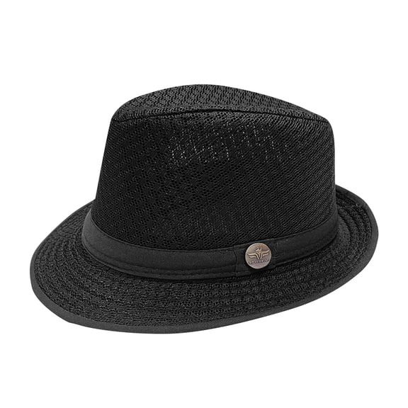 PRINxy Men's Breathable Mesh Trilby Fedora Sun Hat, Lightweight UV Protective Cap for Summer Beach Outdoor Travel Casual Wear Black