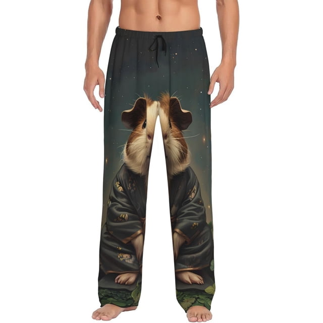 Fotbe Lotus Leaf Starry Sky Guinea Pig Pantalones de Pijama para Hombre, Pantalones de Dormir, Pantalones de Casa con Cintura Ajustable y Bolsillos-3X-Large