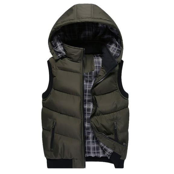 WTOBBY Men's and Women's Outdoor Casual Hooded Vest with Color Matching Inside and Out, Cotton-Padded Thickened Warm Sleeveless Jacket for Hiking and Daily Use,Army Green L