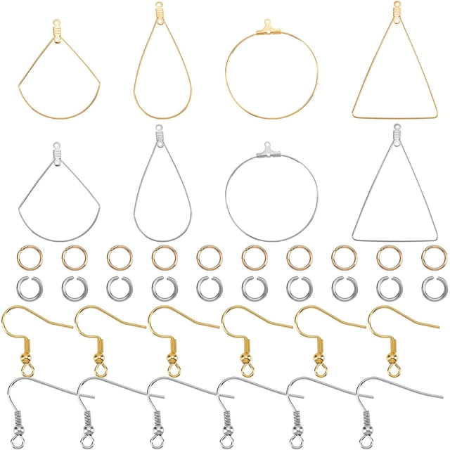 Kit para hacer aretes DIY: 24 aros con cuentas, alambre de acero inoxidable, 60 anillas abiertas y 60 ganchos para aretes.