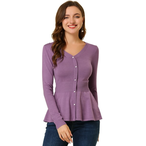 Día de San Patricio Top De Peplum De Punto Jersey Acanalado De Manga Larga Con Cuello En V Para Mujer Púrpura L