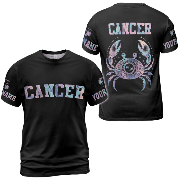 Lotusprinthandmade Cancer Personalized Name Zodiac Sign Unisex T-shirt 3D S-5XL Multicolor