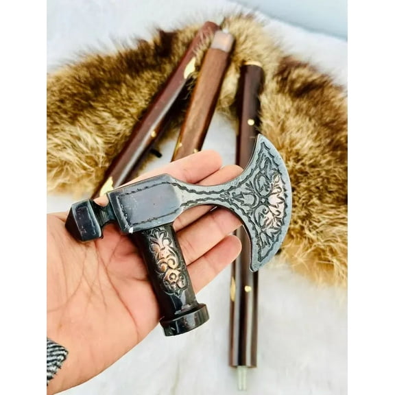 Unique Viking-Inspired Axe Handle Walking Stick