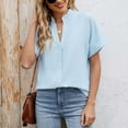 thumbnail image 4 of Hiiyo Chemise Boutonnée à Manches Courtes à Col en V Uni pour Femme, Blouse Décontractée d'Été (S-TTG), 4 of 7