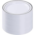 thumbnail image 1 of BESTVIP 100PCS Silver Plastic Plates, 10.25 Inch Disposable Dinner Plate Party with Silver Rim, Heavy Duty Disposable Plastic Plates for Party, Wedding and Birthday, 1 of 6
