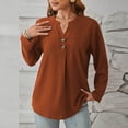 thumbnail image 4 of ClodeEU Women V Neck Henley Long Sleeve Pleated Blouse,Casual Loose Solid Tunic Top Wine,Women's Plus M, 4 of 5