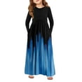 thumbnail image 1 of Teen Girls Tiered Maxi Dress, Solid Color Layered Ruffle Dress with Pockets, Bohemian Style for Party, Photo Shoot, and Holiday. 130Blue, 1 of 4