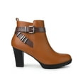 thumbnail image 2 of BLISSFUL STEP Platform Block Heel Buckle Ankle Boots for Women Brown 7, 2 of 8