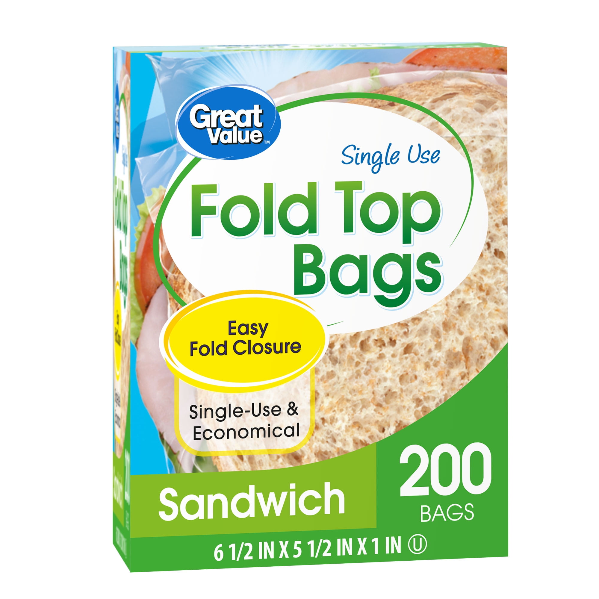 Great Value Fold Top Sandwich Bags, 200 count
