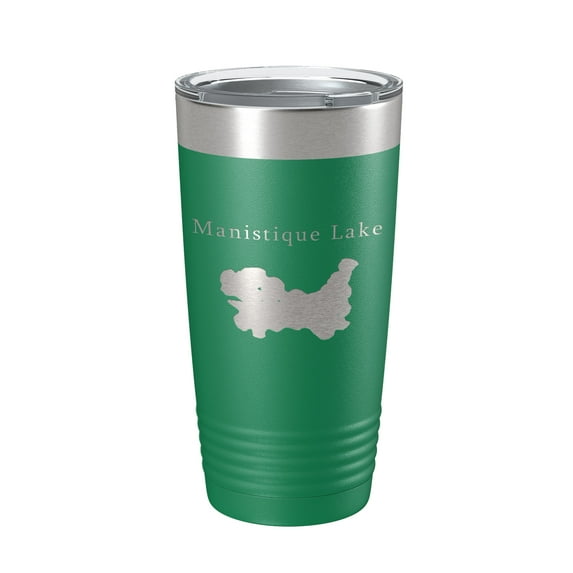 Manistique Lake Map Tumbler Travel Mug Insulated Laser Engraved Coffee Cup Michigan 20 oz Green