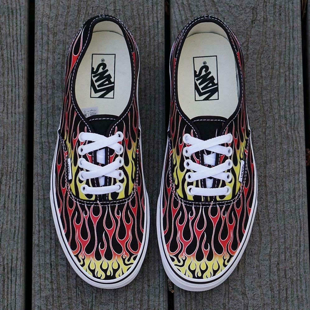 vans authentic mash up flame skate shoes